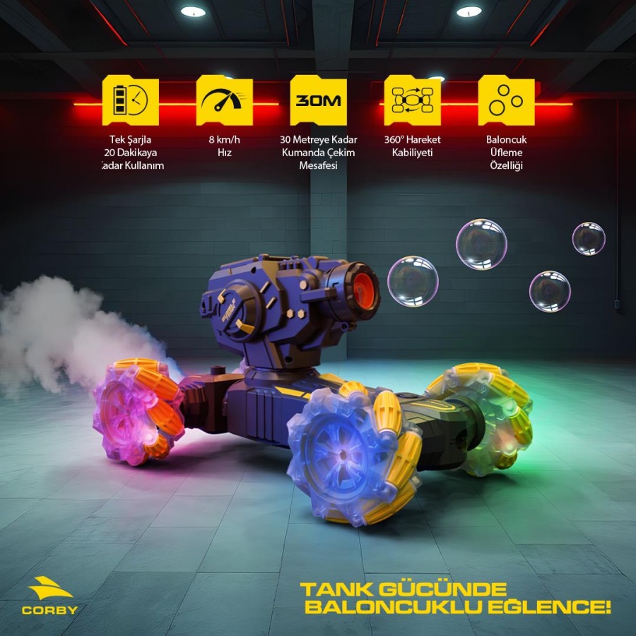 Corby Bubble Tank CSG16 Uzaktan Kumandalı Akrobat Araba Sarı - 2
