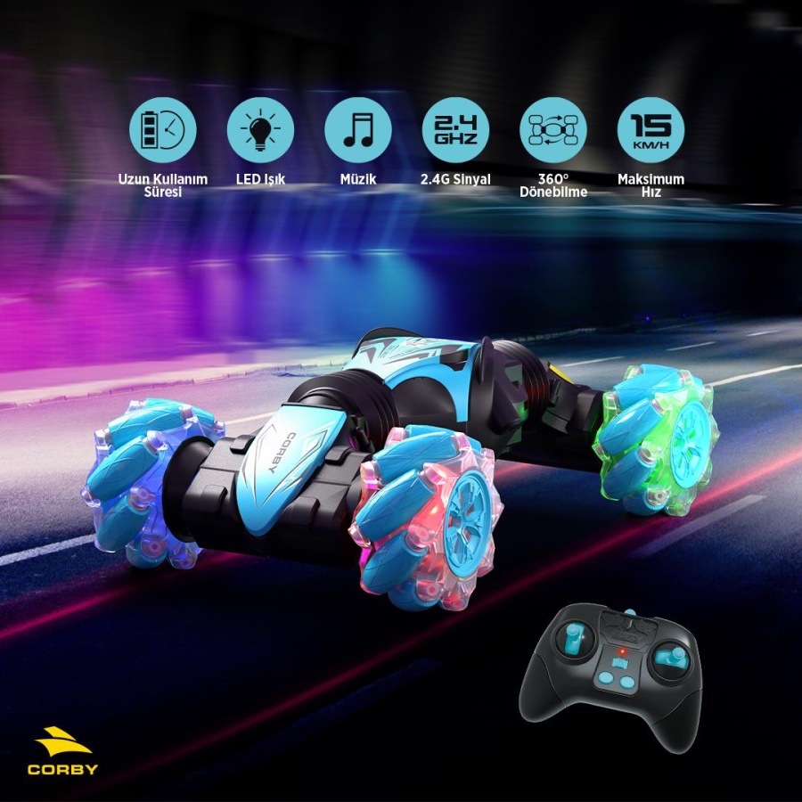 Corby CSG01 Uzaktan Kumandalı Akrobat Araba Mavi - 2