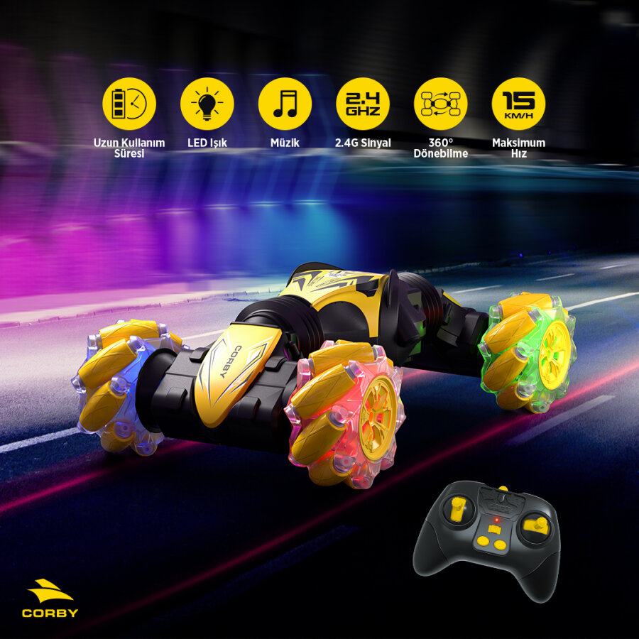 Corby CSG01 Uzaktan Kumandalı Akrobat Araba Sarı - 2
