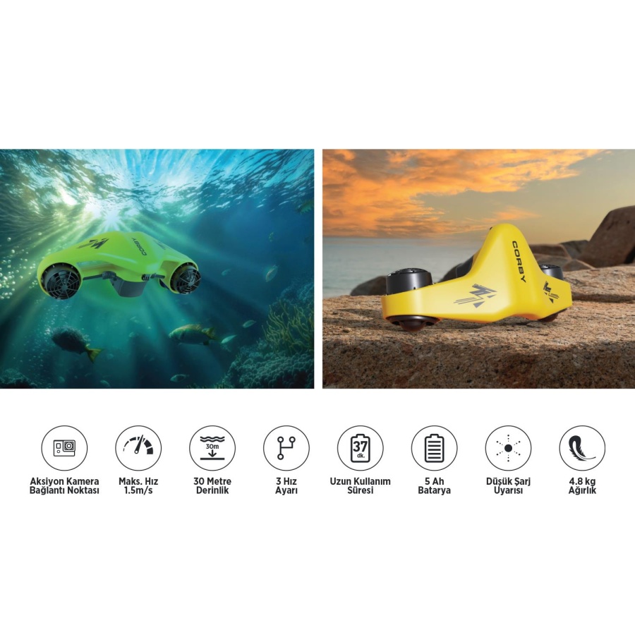 Corby Nautilus M2 Elektrikli 2 x 500W Deniz Scooter Sarı - 3