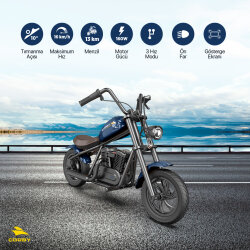 Corby R240X Elektrikli 3 Vitesli Farlı 13km Menzilli 160W Güçlü Mini Çocuk Motoru Motosikleti Mavi - 2
