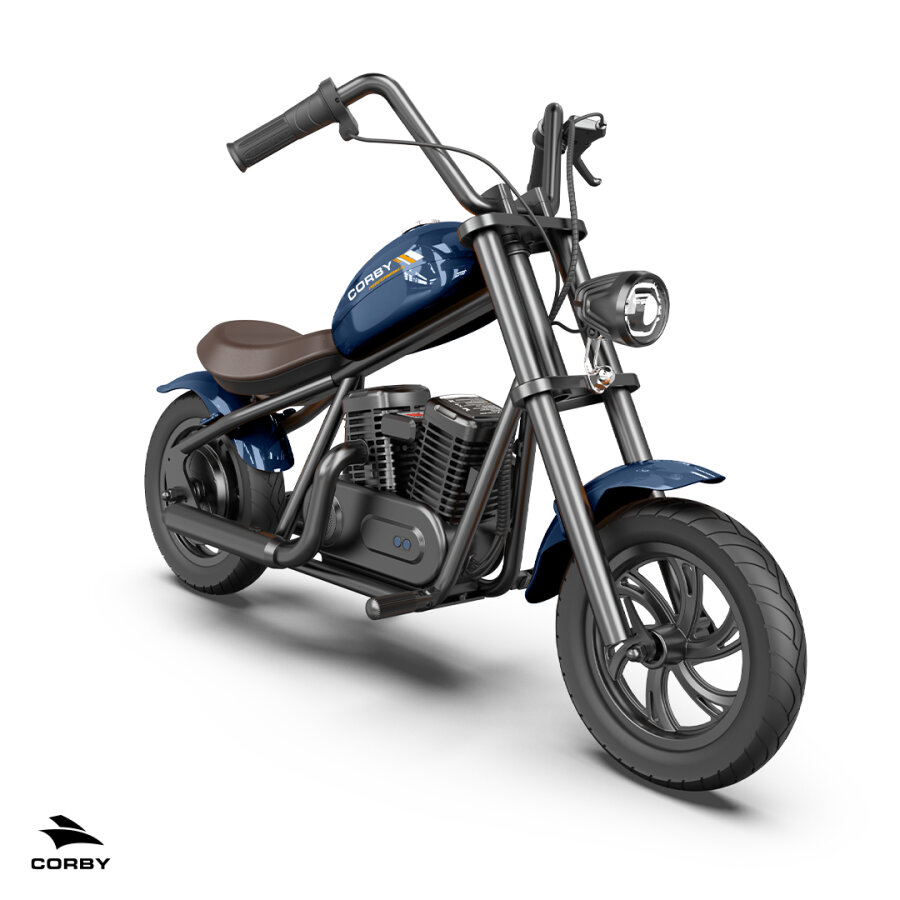 Corby R240X Elektrikli 3 Vitesli Farlı 13km Menzilli 160W Güçlü Mini Çocuk Motoru Motosikleti Mavi - 3