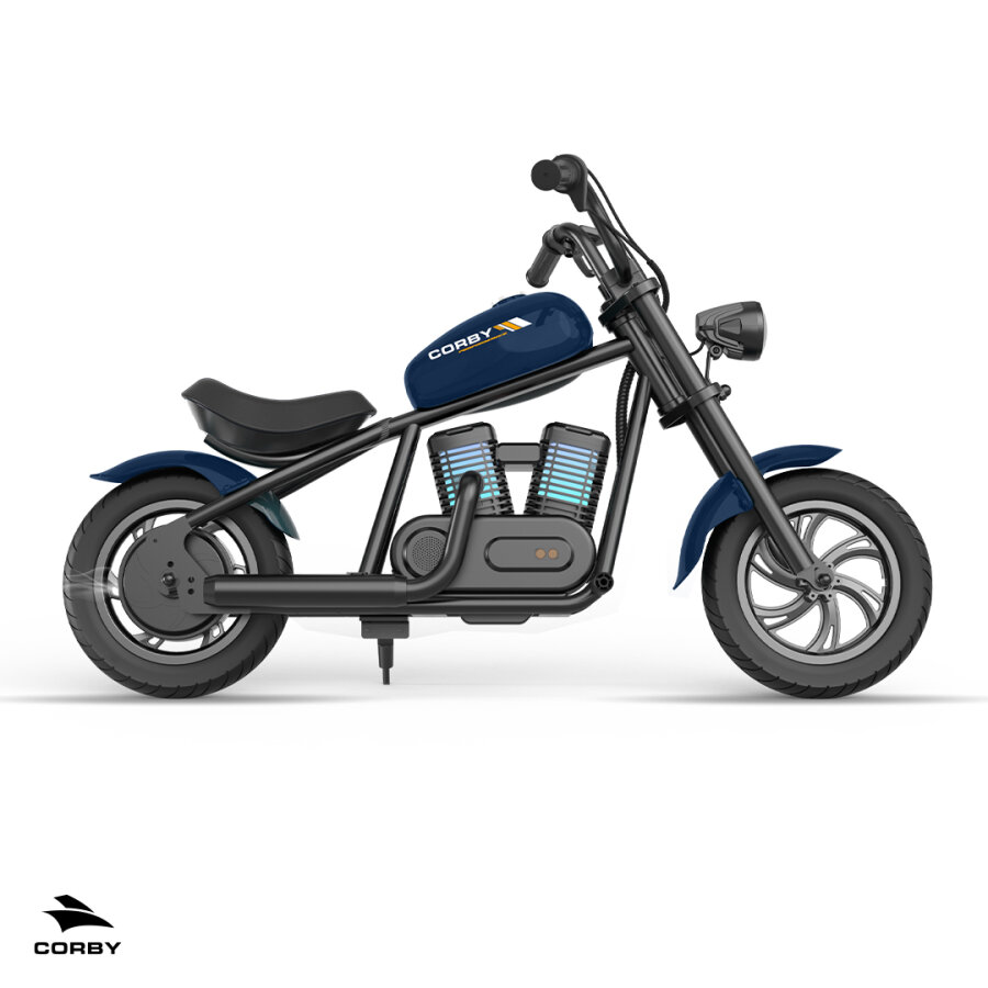Corby R240X Elektrikli 3 Vitesli Farlı 13km Menzilli 160W Güçlü Mini Çocuk Motoru Motosikleti Mavi - 5