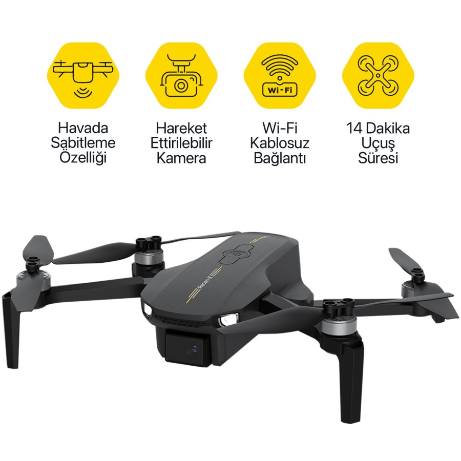 Corby Recon-X Brushless WiFi Kameralı Drone 720P HD Kamera Katlanabilir Uzaktan Kumandalı Siyah - 2