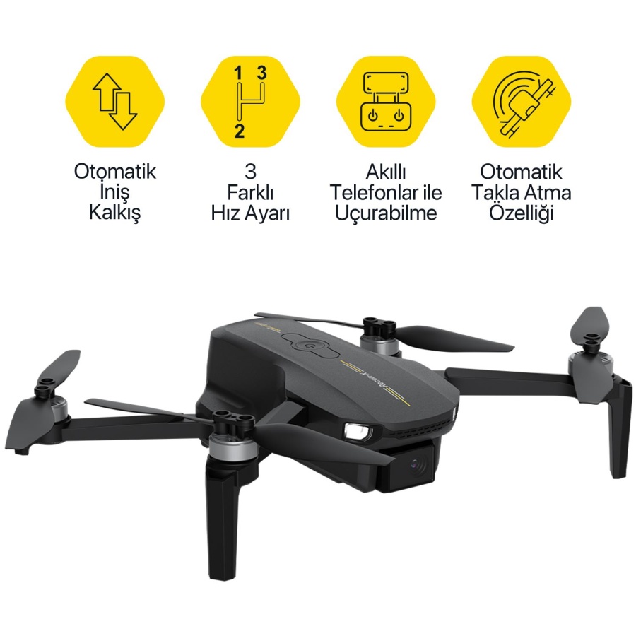 Corby Recon-X Brushless WiFi Kameralı Drone 720P HD Kamera Katlanabilir Uzaktan Kumandalı Siyah - 3