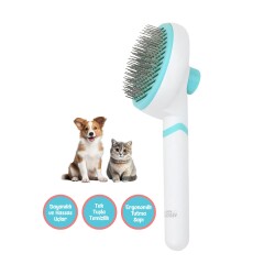 Happy Toozey HT08 Otomatik Temizlenen Tuşlu Evcil Hayvan Fırçası Kedi Köpek Tüy Toplayıcı Tarak Beyaz - Happy Toozey