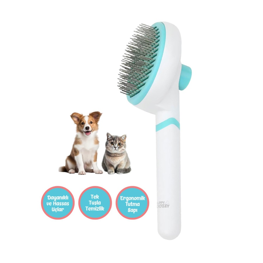Happy Toozey HT08 Otomatik Temizlenen Tuşlu Evcil Hayvan Fırçası Kedi Köpek Tüy Toplayıcı Tarak Beyaz - 1