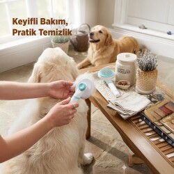 Happy Toozey HT08 Otomatik Temizlenen Tuşlu Evcil Hayvan Fırçası Kedi Köpek Tüy Toplayıcı Tarak Beyaz - 2