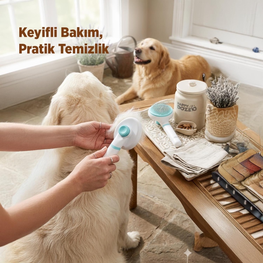 Happy Toozey HT08 Otomatik Temizlenen Tuşlu Evcil Hayvan Fırçası Kedi Köpek Tüy Toplayıcı Tarak Beyaz - 2