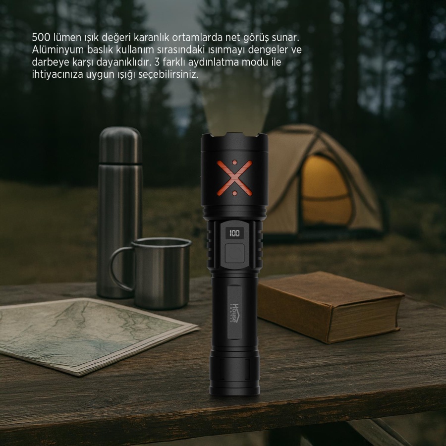 House Pratik HP105 Şarjlı 3 Modlu 500 Lümen El Feneri Siyah - 3