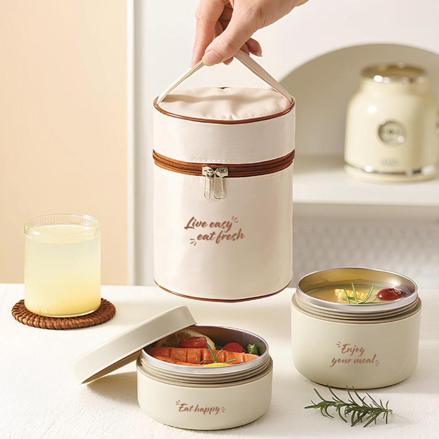 House Pratik HP107 Çantalı Paslanmaz Çelik 2'li 600 + 440ml Lunch Box Yemek Kabı - 3