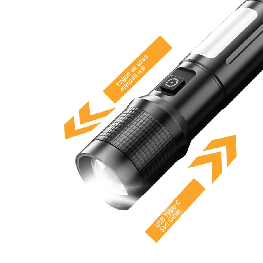 House Pratik HP108 Şarjlı 6 Modlu 300 Lümen El Feneri Siyah - 3