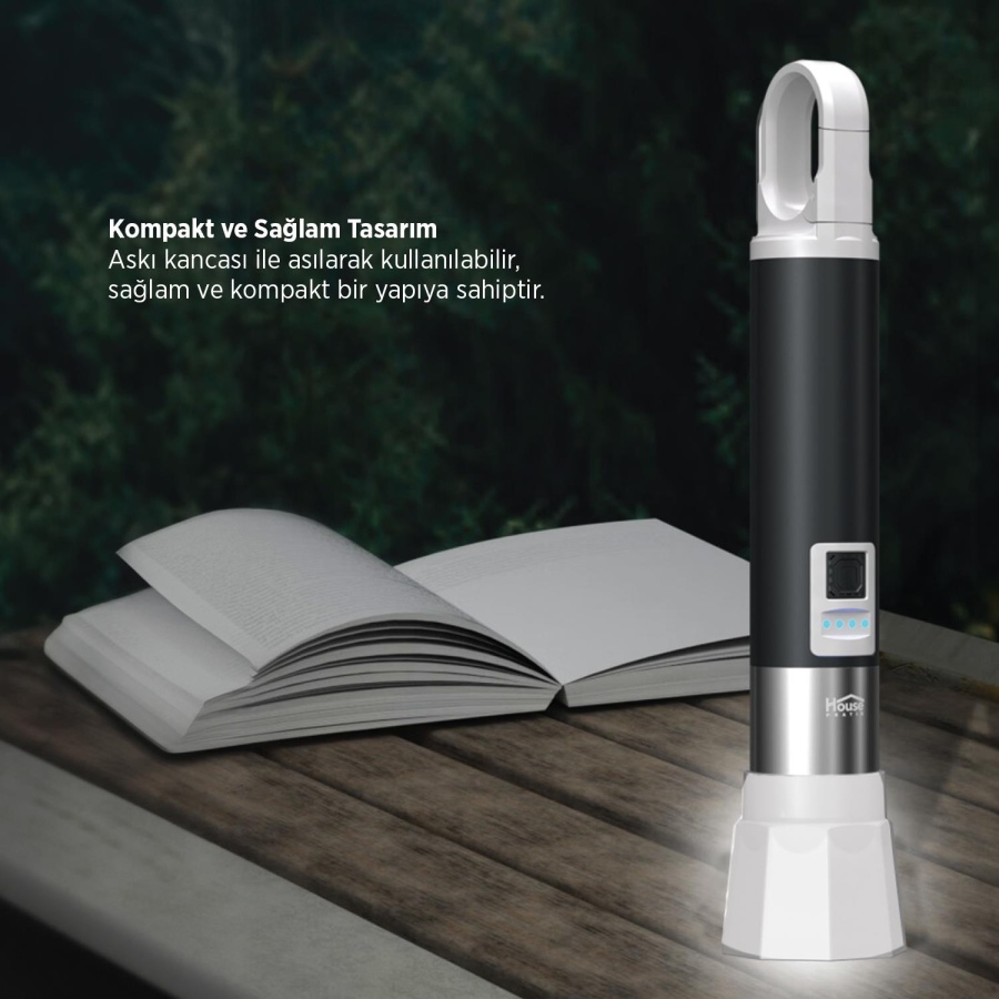 House Pratik HP75 Güçlü El Feneri 380 Lümen 200m Aydınlatma Type-C Şarjlı 4 Modlu Siyah - 3