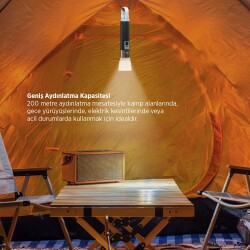 House Pratik HP75 Güçlü El Feneri 380 Lümen 200m Aydınlatma Type-C Şarjlı 4 Modlu Siyah - 5