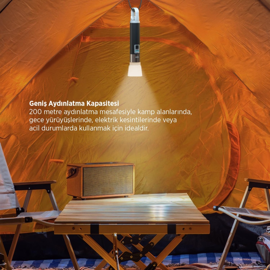 House Pratik HP75 Güçlü El Feneri 380 Lümen 200m Aydınlatma Type-C Şarjlı 4 Modlu Siyah - 5