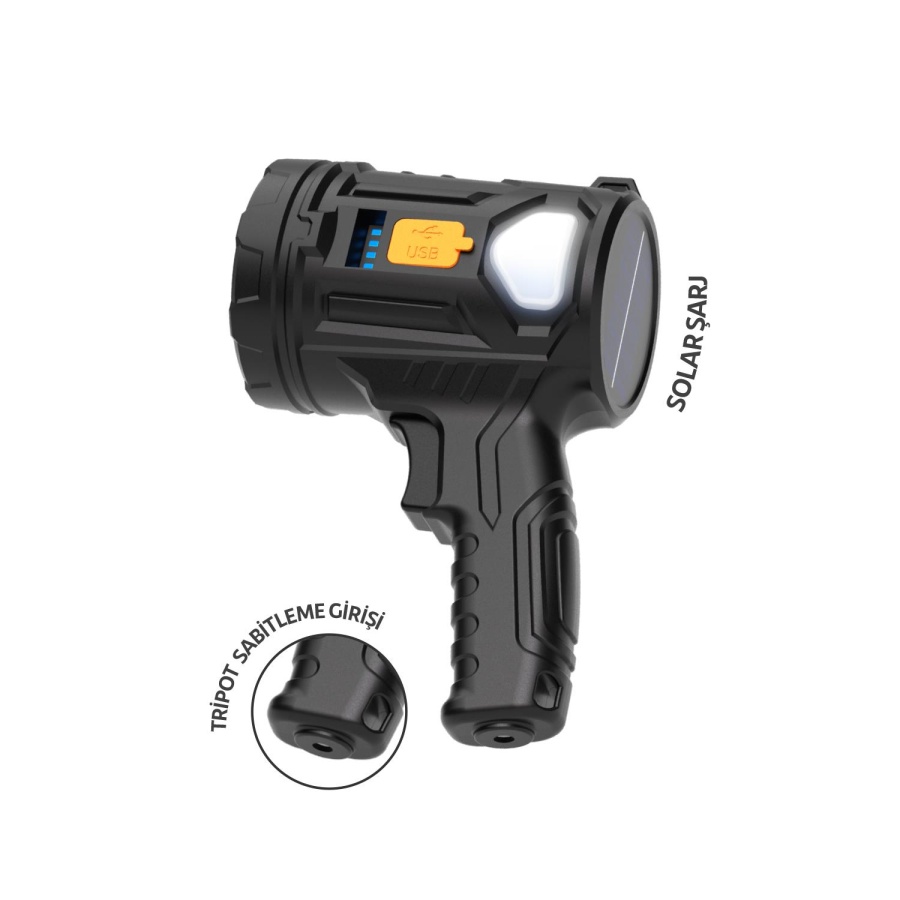 House Pratik HP76 Solar Şarjlı 6 Modlu 1200 mAh 650 Lümen El Feneri Siyah - 3