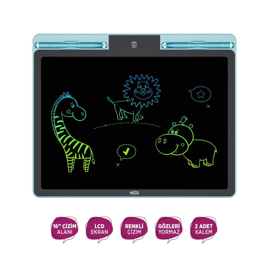 House Pratik HP78 Pilli LCD Ekran Elektronik Yazı Tahtası 16 İnç Mavi - 2