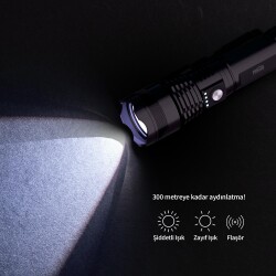 House Pratik HP79 Şarjlı 3 Modlu 800 mAh 100 Lümen El Feneri Siyah - 4