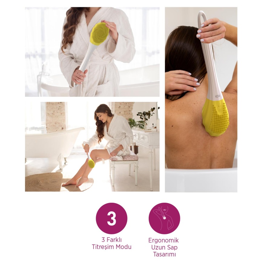 House Pratik HP87 Şarjlı Silikon Duş Fırçası 3 Mod Titreşimli Vücut Temizleme Fırçası Sarı - 3