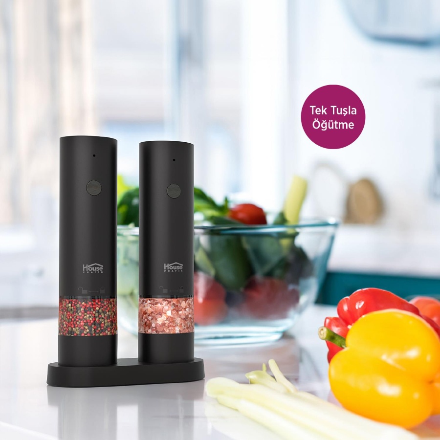 House Pratik HP95 Şarjlı 2'Li Tuz ve Baharat Öğütücü Set Siyah - 3