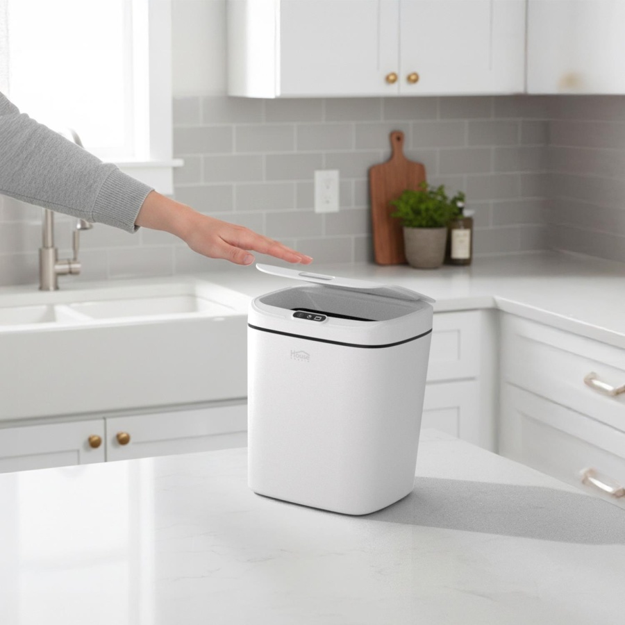 House Pratik HP99 Şarjlı Sensörlü 14 Litre Çöp Kovası Beyaz - 4