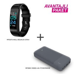 MF Product 0070 Akıllı Bileklik + Jettpower 0662 2.1A Micro Usb + Type-C 20000 Mah Powerbank - Gri - 1