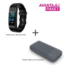 MF Product 0070 Akıllı Bileklik + Jettpower 0662 2.1A Micro Usb + Type-C 20000 Mah Powerbank - Gri - 1