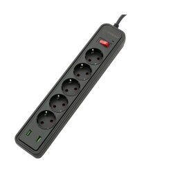 MF Product 0368 Uzatma Kablosu 5 Socket 2 Usb Siyah - 1