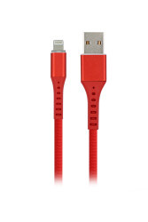 MF Product Jettpower 0014 Metal Başlıklı Örgülü 2.1A Led Işıklı Lightning Hızlı Şarj Kablosu 1 m Kırmızı - 1