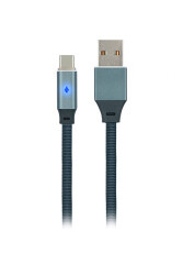 MF Product Jettpower 0021 Metal Başlıklı Örgülü 2.4A Led Göstergeli Type-C Hızlı Şarj Kablosu 1.2 m Gri - 1