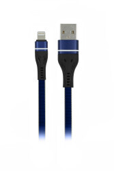 MF Product Jettpower 0030 Metal Başlıklı Yassı Örgülü 2.1A Lightning Hızlı Şarj Kablosu 1 m Mavi - 1