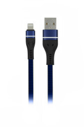 MF Product Jettpower 0030 Metal Başlıklı Yassı Örgülü 2.1A Lightning Hızlı Şarj Kablosu 1 m Mavi - 1