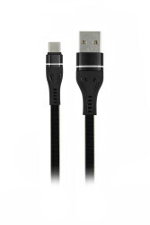 MF Product Jettpower 0033 Metal Başlıklı Yassı Örgülü 2.4A Type-C Hızlı Şarj Kablosu 1 m Siyah - 1