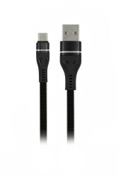 MF Product Jettpower 0033 Metal Başlıklı Yassı Örgülü 2.4A Type-C Hızlı Şarj Kablosu 1 m Siyah - 1