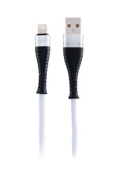 MF Product Jettpower 0041 Metal Başlıklı Örgülü 2.1A Lightning Hızlı Şarj Kablosu 30 cm Beyaz - 1