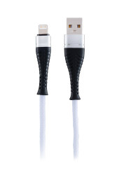 MF Product Jettpower 0041 Metal Başlıklı Örgülü 2.1A Lightning Hızlı Şarj Kablosu 30 cm Beyaz - 1