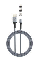 MF Product Jettpower 0596 3 Uçlu Manyetik Şarj ve Data Kablosu 1 m Gri - 1