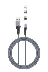 MF Product Jettpower 0596 3 Uçlu Manyetik Şarj ve Data Kablosu 1 m Gri - 1