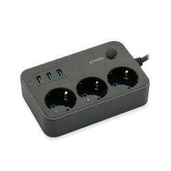 MF Product Jettpower 0674 Akım Korumalı 3 USB'li 3'lü Grup Priz 3m Uzatma Kablosu - Siyah - 1