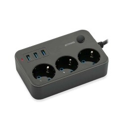 MF Product Jettpower 0674 Akım Korumalı 3 USB'li 3'lü Grup Priz 3m Uzatma Kablosu - Siyah - 1