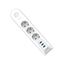 MF Product Jettpower 0675 Akım Korumalı 3 USB'li 3'lü Grup Priz 2 m Uzatma Kablosu Beyaz - 1