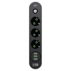 MF Product MF0816 3 Prizli 3 USB Çıkışlı Seyyar Termal Grup Priz 2 Metre Uzatma Kablosu Siyah - 1