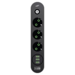 MF Product MF0816 3 Prizli 3 USB Çıkışlı Seyyar Termal Grup Priz 2 Metre Uzatma Kablosu Siyah - 1
