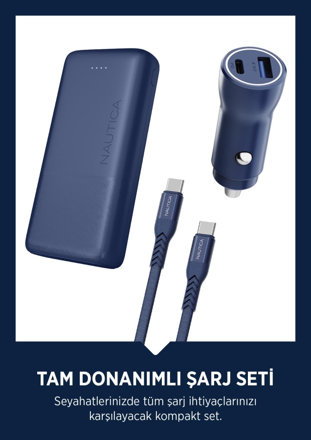 Nautica 3'ü 1 Arada Avantajlı Paket 20.000 mAh Powerbank + PD Araç Şarjı + 2.1M Type-C Şarj Kablosu - 1