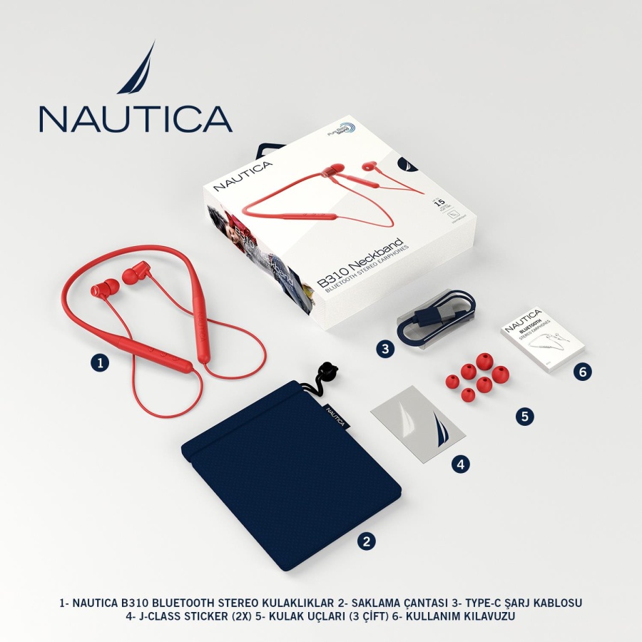 Nautica B310 Neckband Boyunluklu Bluetooth Sporcu Kulaklığı Kırmızı - 5