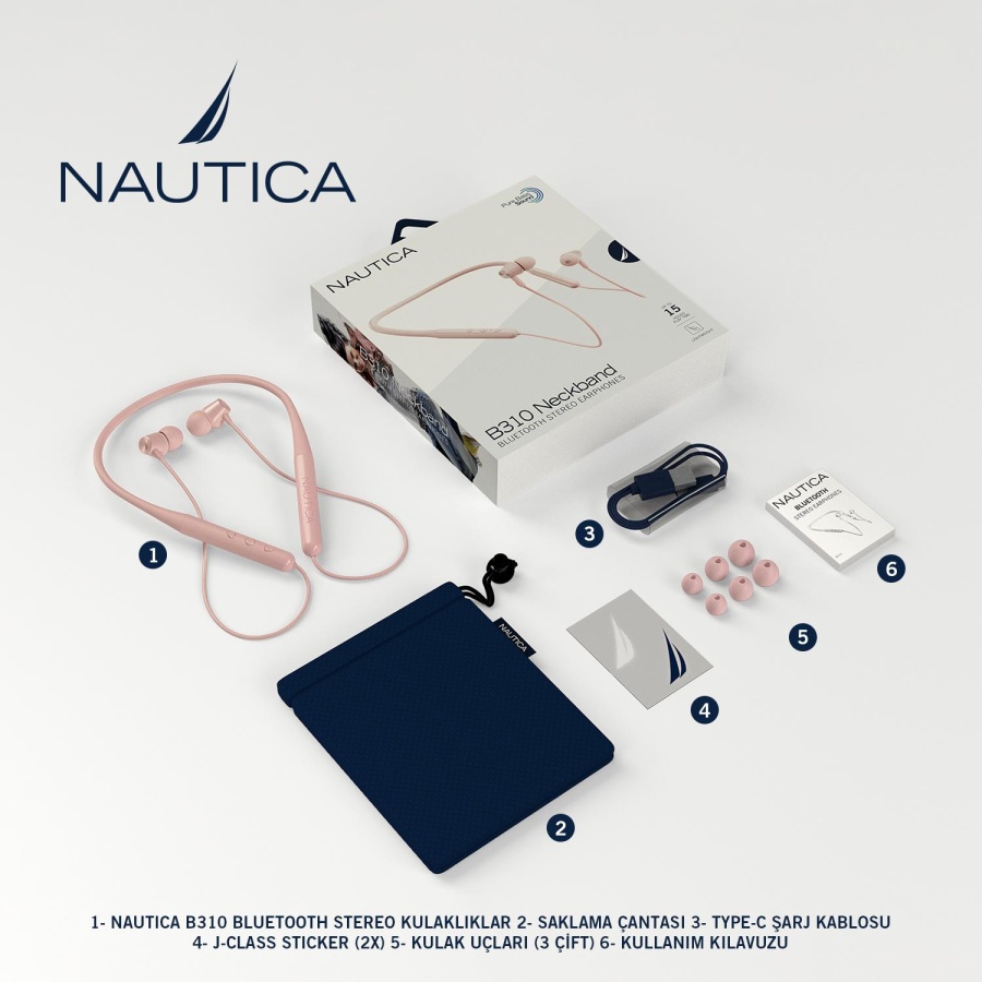 Nautica B310 Neckband Boyunluklu Bluetooth Sporcu Kulaklığı Pembe - 5