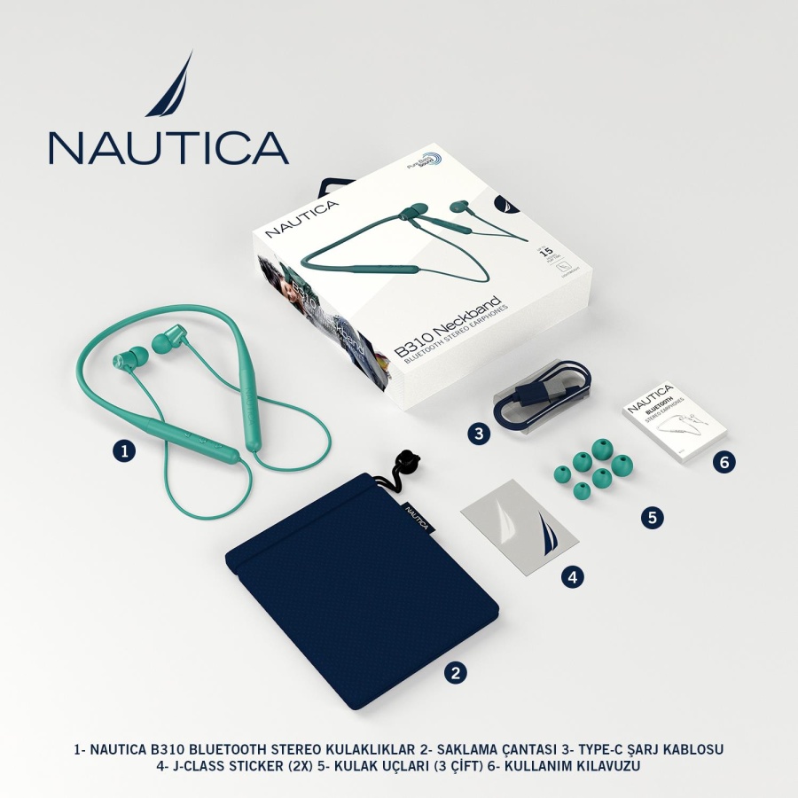 Nautica B310 Stereo Boyun Askılı Kablosuz Kulak İçi Sporcu Kulaklık Yeşil - 5