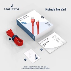 Nautica C20 Type-C to USB-A 120 cm Şarj ve Data Kablosu Kırmızı - 6
