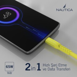 Nautica C30 Type-C to Type-C 210 cm Şarj ve Data Kablosu Sarı - 2