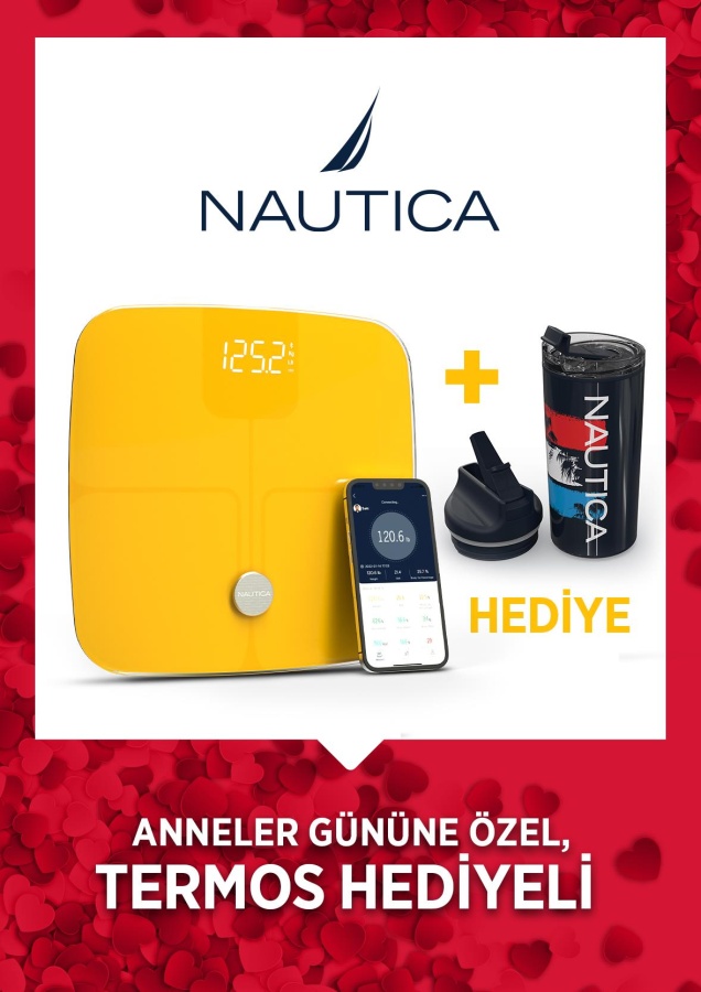 Nautica Vücut Analizli Smart Akıllı Bluetooth Tartı Baskül + Nautica 500 ml Termos Hediyeli - 1